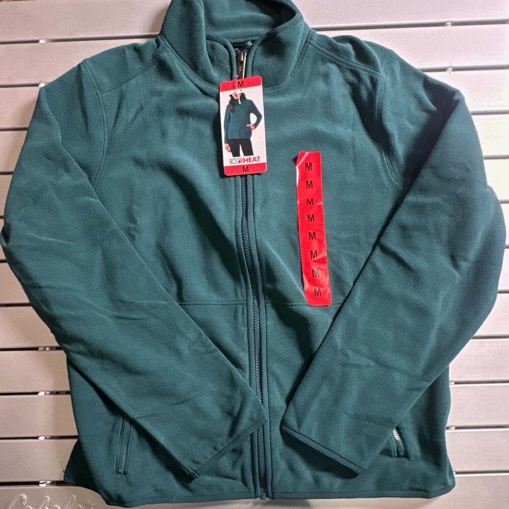 32 Heat Women's Green Fleece Jacket Full Zip w/ Pockets Long Sleeve M